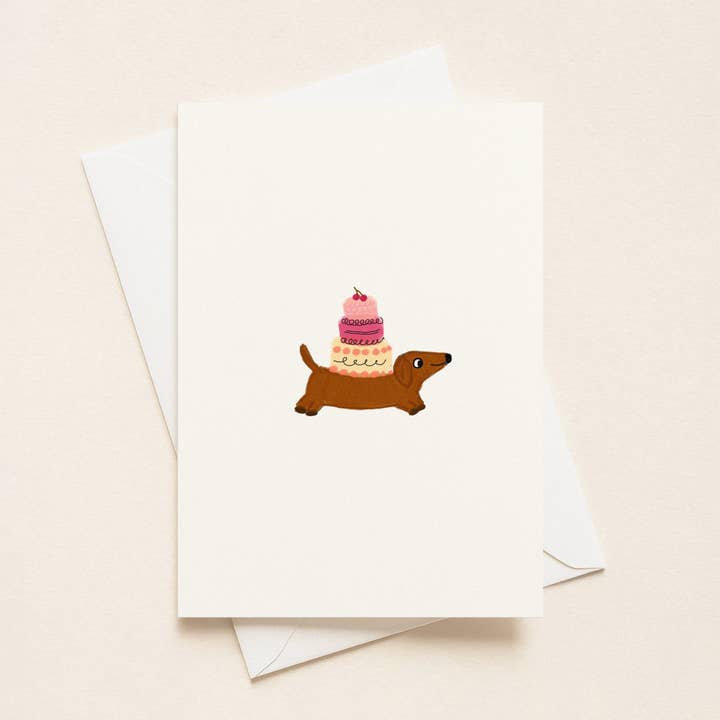 "Doxie Birthday Cake” Birthday Cards for wholesale by Rue 32