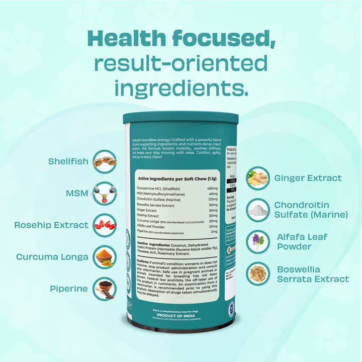 Pawfect Foods – wholesale Pet supplement – Dog – Pawfect Wild Vigor Move Max Bites | Hip & Joint Supplement for Dogs | Mobility | All Natural | Grain Free | Enriched with Insect Protein, Chondroitin, Glucosamine HCL & Rosehip extracts (70g/2.46oz)1