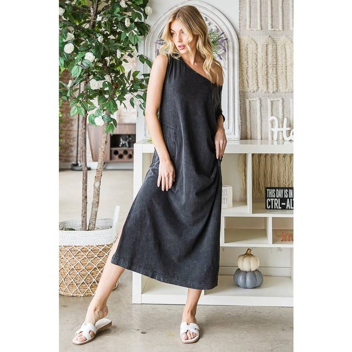 Oli&Hali - Wholesale Dress - Women's - WASHED COTTON SLEEVELESS OVERSIZED MIDI DRESS