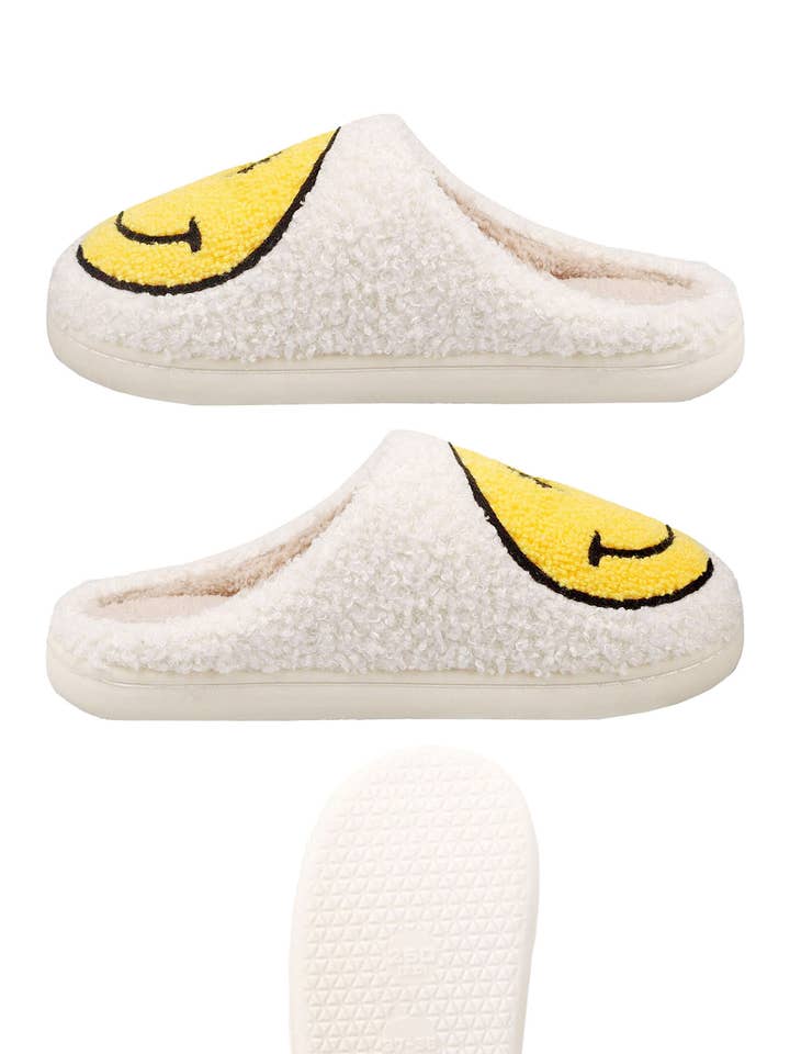 ASSORTED Smiley Terry Cloth Fuzzy Sherpa Fleece Slippers for wholesale on Faire3