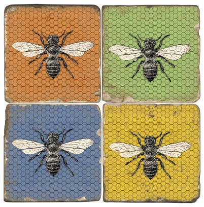 Studio Vertu - Wholesale Coasters - Bees - Tumbled Marble Coasters Set/4