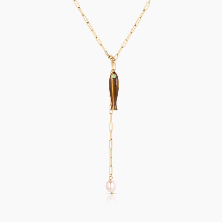 Fortuna Tigers Eye Lariat Necklace for wholesale by THATCH