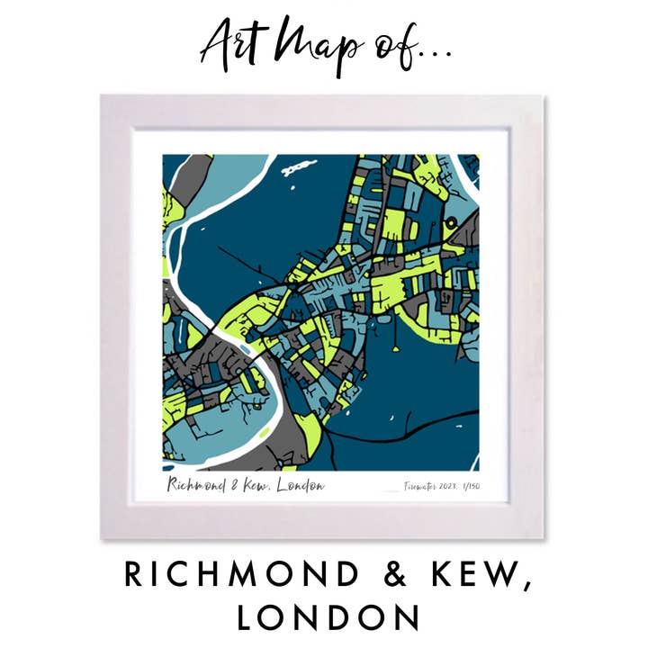 LONDON, RICHMOND & KEW MAP - HAND-DRAWN & LIMITED EDITION for wholesale by Firewater Gallery
