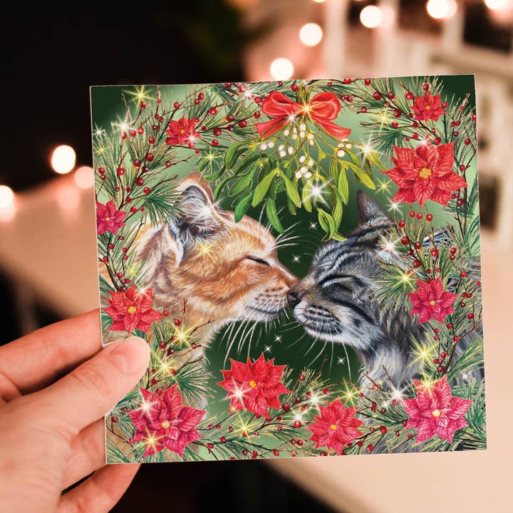 Kerstkaart met Katten - Twee Knuffelende Katten voor wholesale door Irisha's Card Art