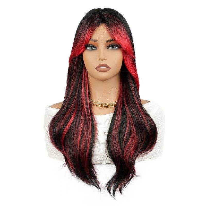 1 Perruque longue bouclée ombrée rouge avec bonnet en vente sur Faire0