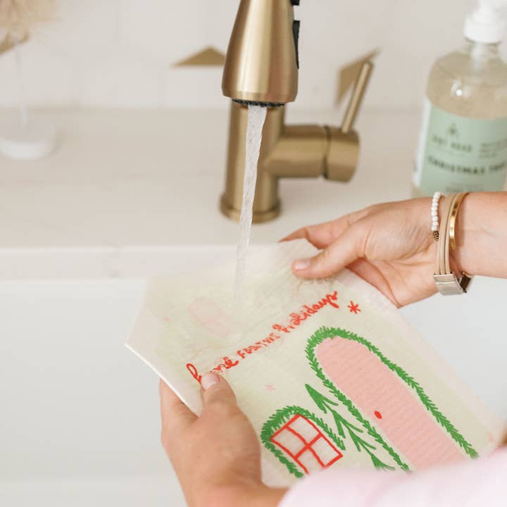 Doe A Deer - Wholesale Dishcloth - Home for the Holidays Swedish Dishcloth | Reusable, Holiday1