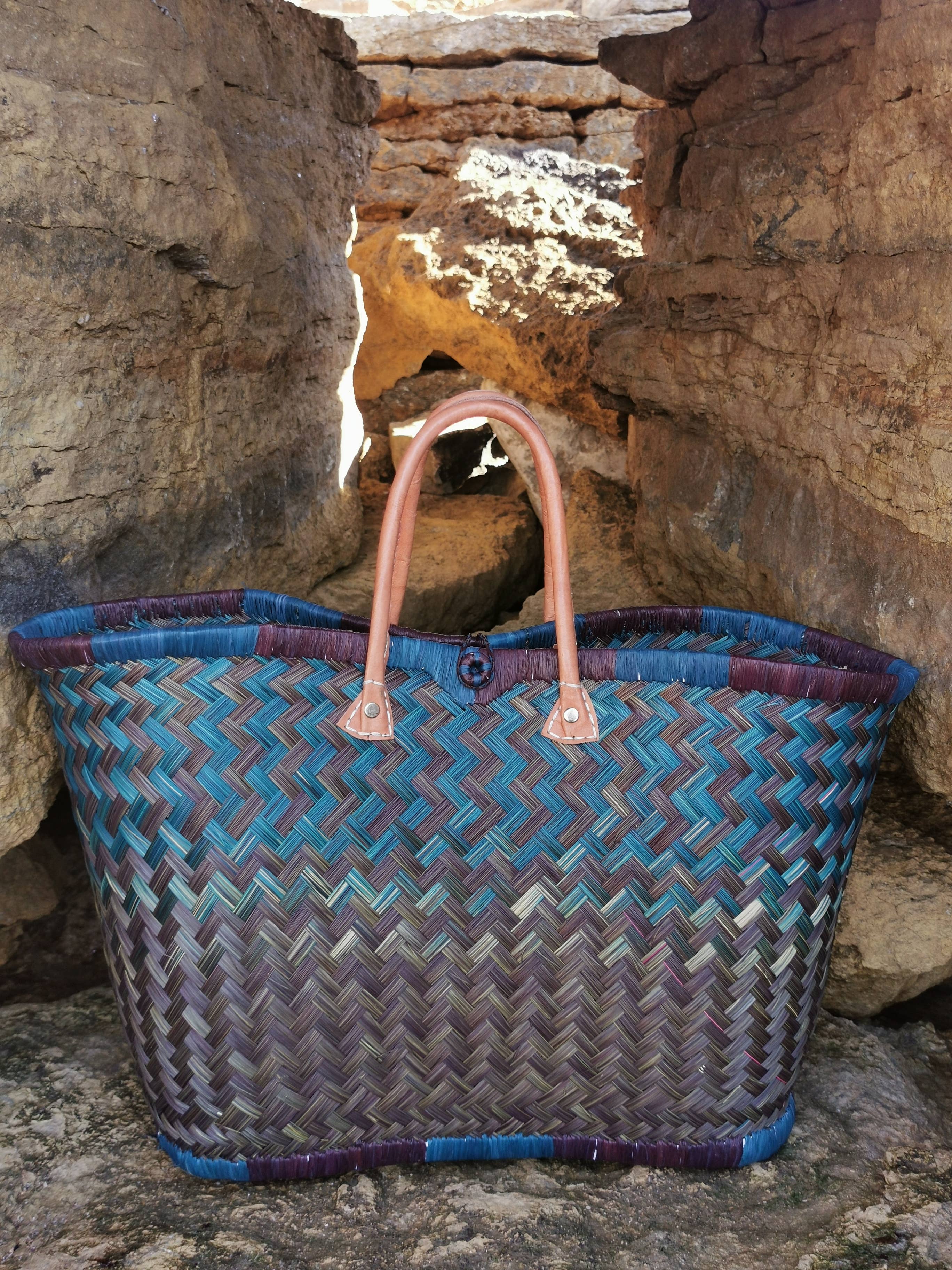 Nature et Fibre – wholesale Livsmedels-/Shoppingväska – Stor färgglad handvävd korg av halm, shoppingväska5