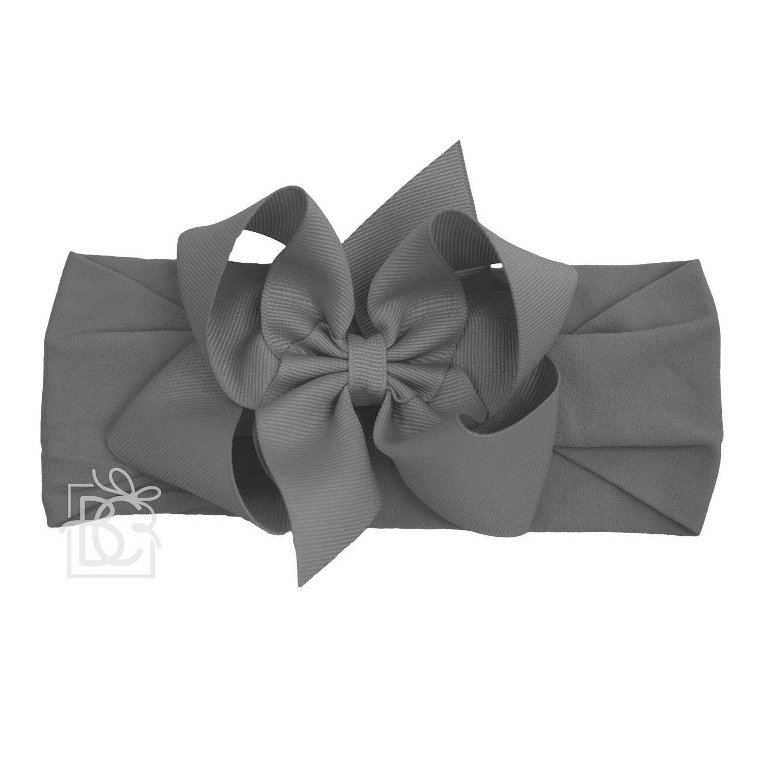 Beyond Creations, LLC - Wholesale Fashion Headband - Kids - WIDE PANTYHOSE HEADBAND W/CLASSIC GROSGRAIN BOW0