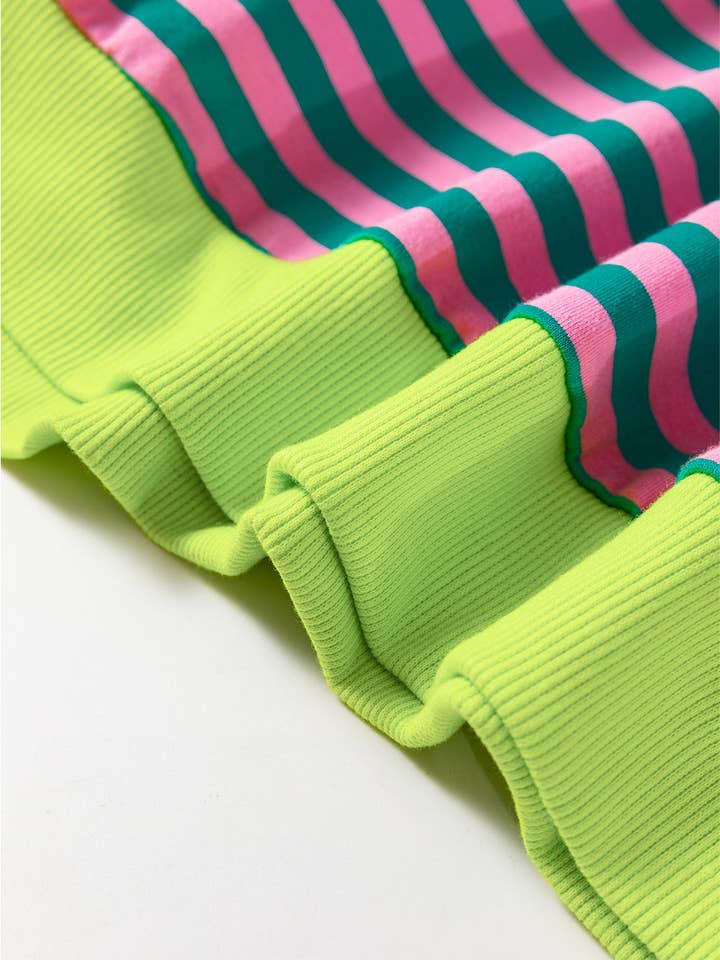 Green Stripe Oversized Colorblock Striped Pullover Sweatshirt for Women for wholesale on Faire19