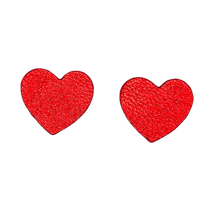 Red leather heart stud earrings for wholesale by Manali
