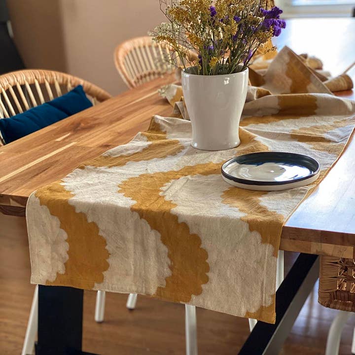 Ichcha - Wholesale Table Runner - Block Printed Organic Cotton Table Runner - Golden Rays5