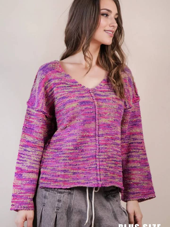 Oversized Casual Multi-Color V-Neck Chunky Knit Sweater for wholesale by Tasha Apparel Wholesale