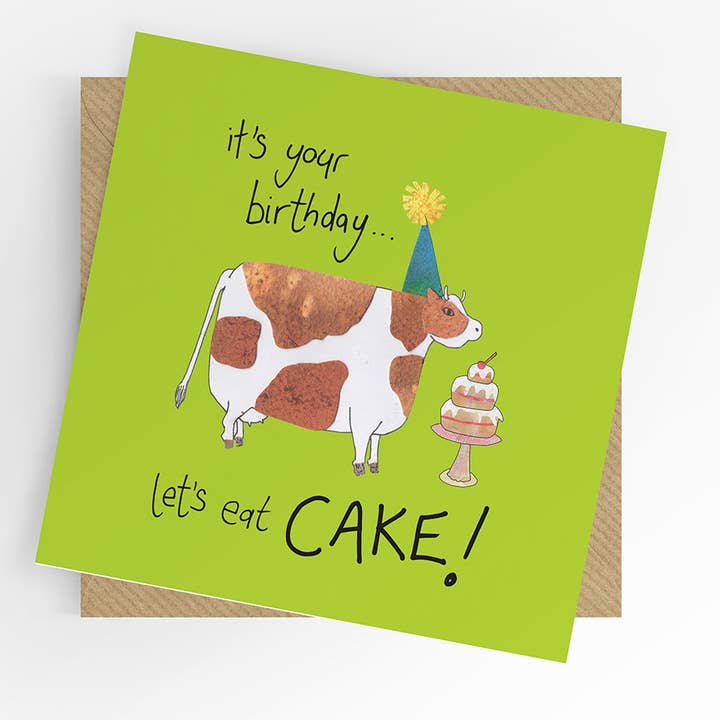 Funny Birthday card, cows and cake for wholesale by Under the Willow Tree