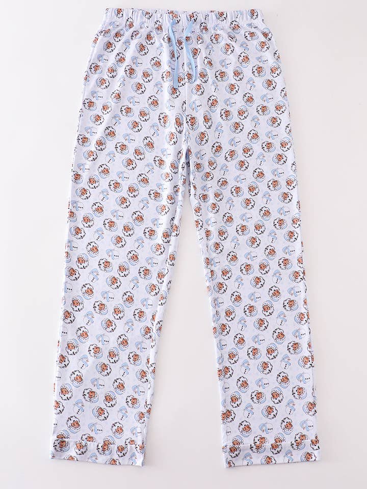 Premium blue christmas santa claus print men pajama pants for wholesale by Aspen Rain Boutique