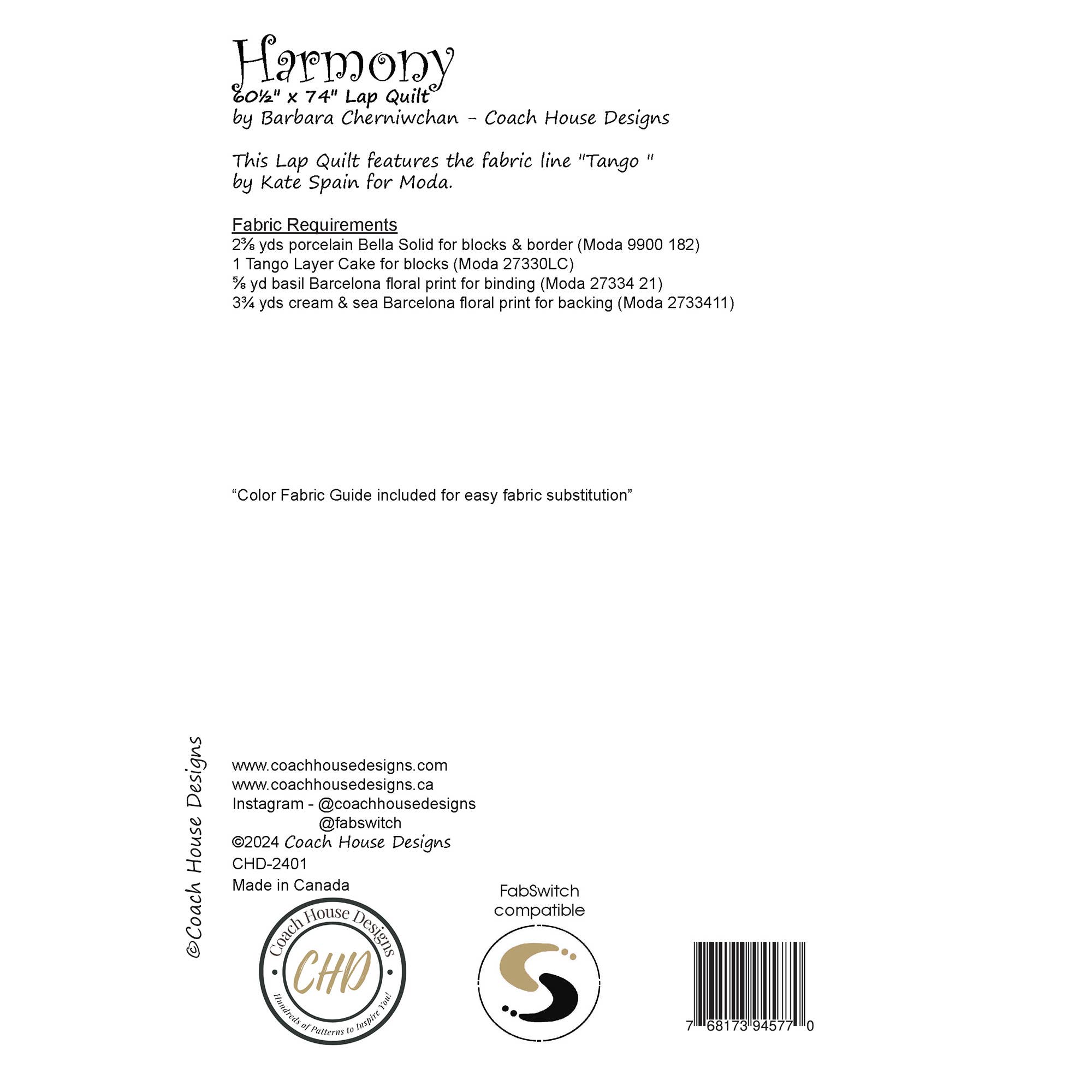 Coach House Designs - Wholesale Craft Sewing Kit - Harmony Quilt Pattern5