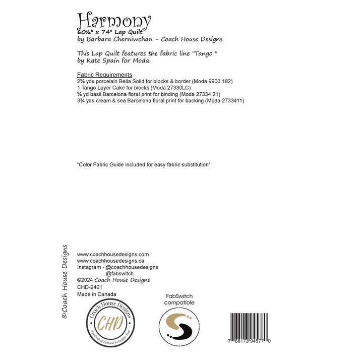 Coach House Designs - Wholesale Craft Sewing Kit - Harmony Quilt Pattern5