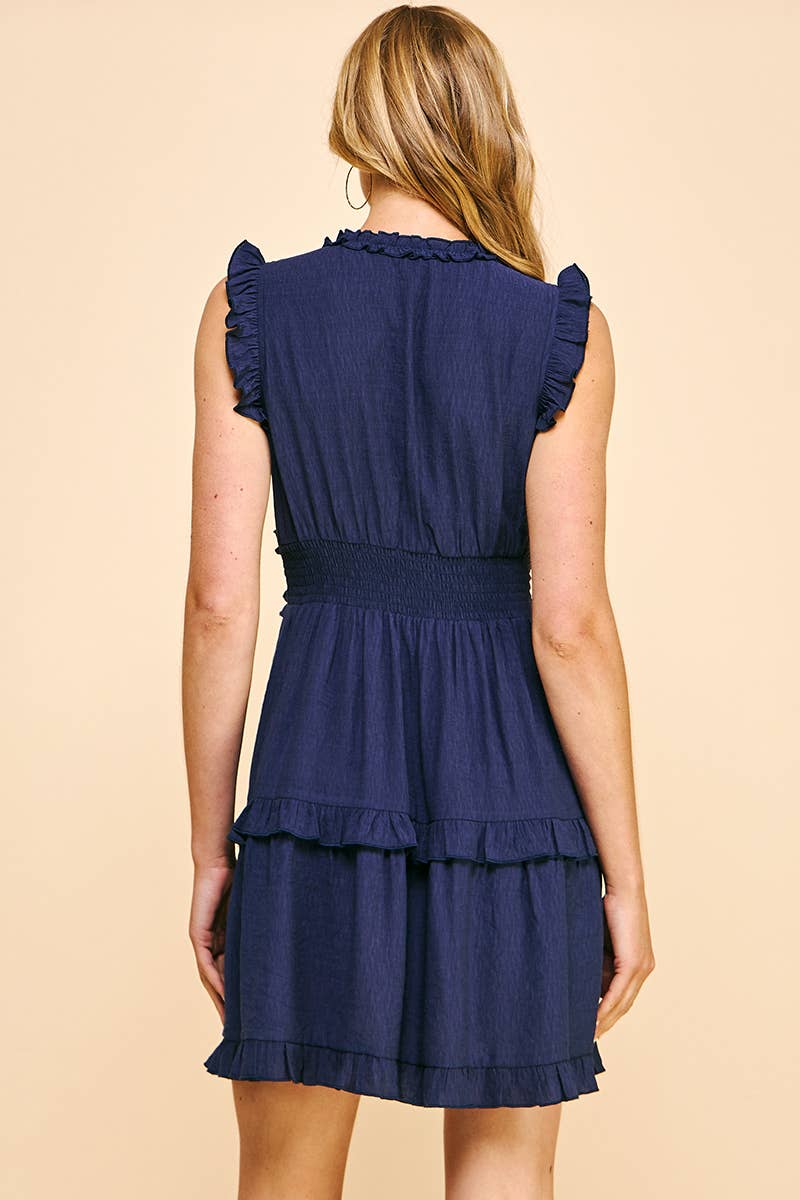 PINCH - Wholesale Jurk - Dames - MOUWLOZE JURK MET V-HALS EN RUCHES - 3087D28