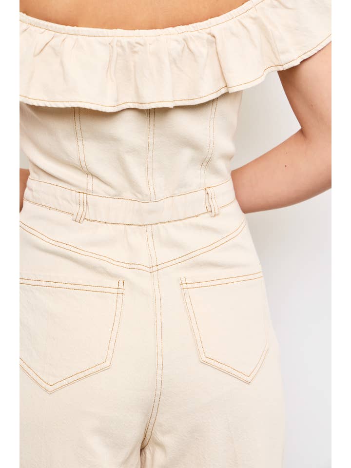 Mustard Seed – Großhandel Jumpsuit – Damen – SCHULTERFREIER OVERALL MIT RÜSCHEN4