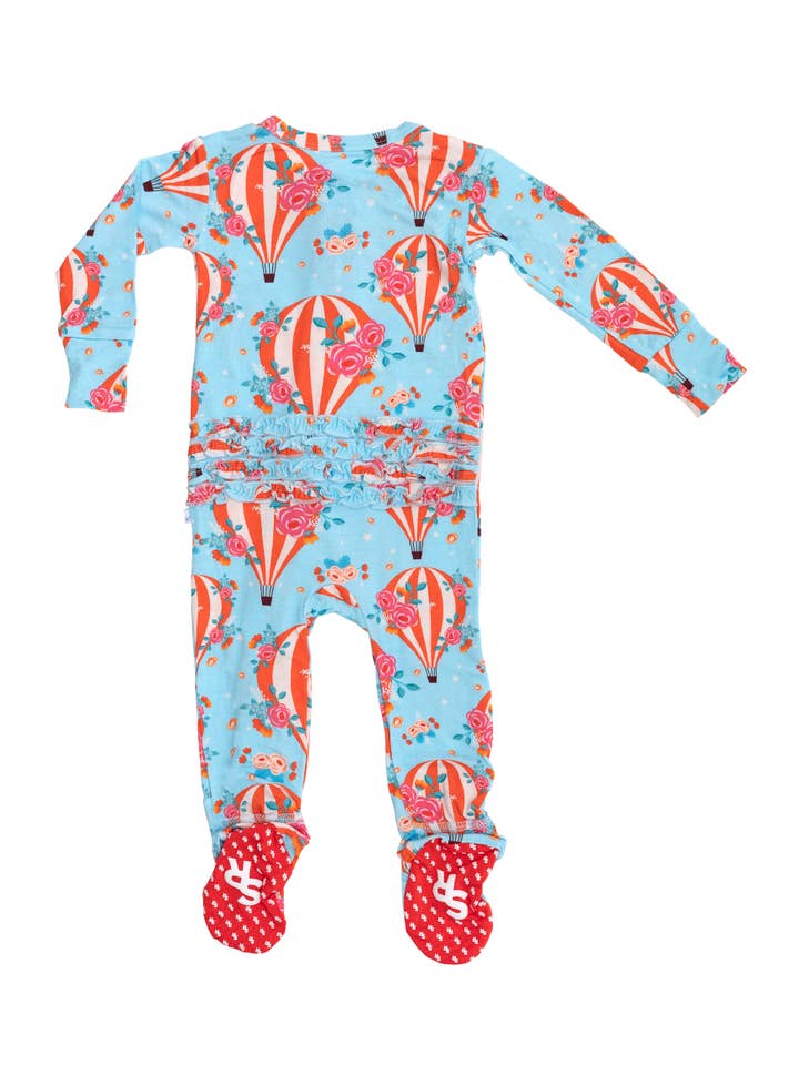Stone and Rose - Wholesale Sleepsuit - Baby - Hot Air Balloon Ruffled Zippered Footie Pajamas