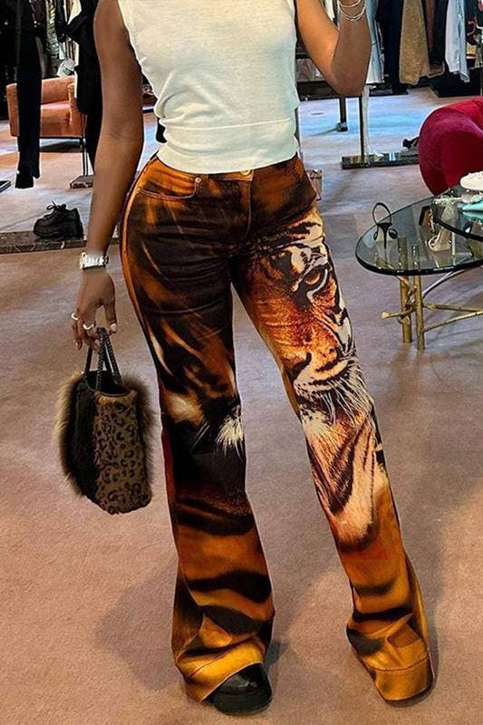 BROWN tiger graphic long pants for wholesale on Faire0