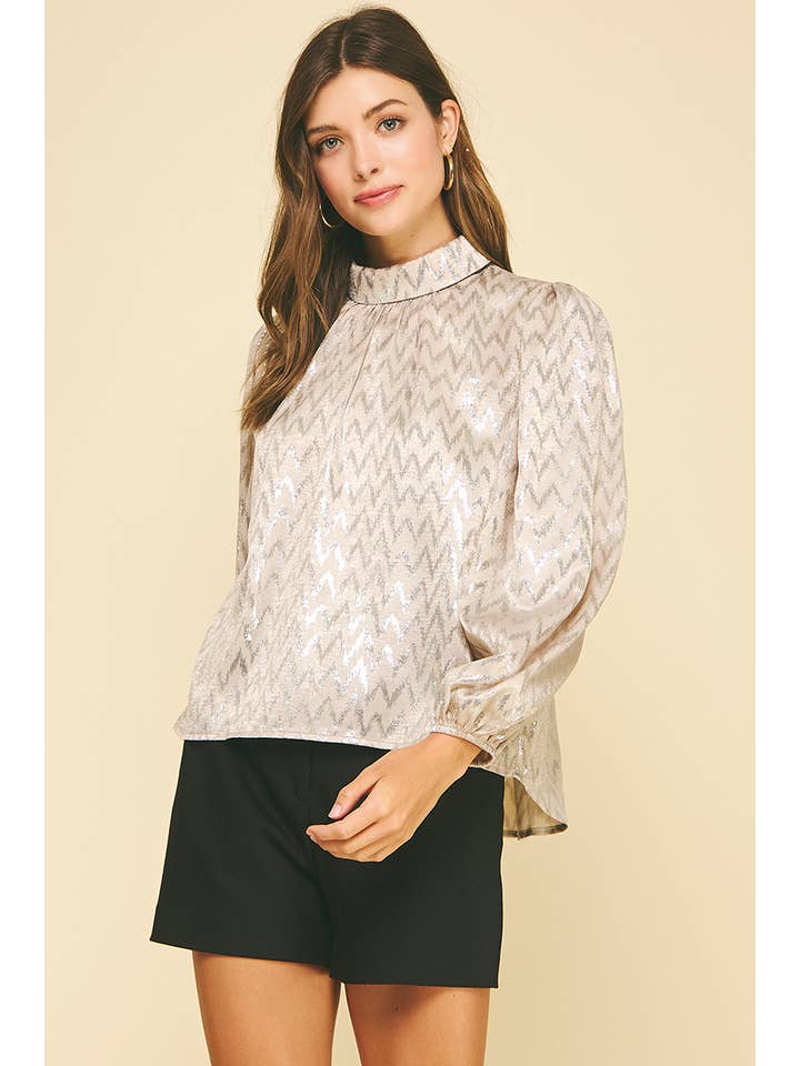 OSTRA BLUSA DE GOLA ALTA COM PADRÃO METÁLICO - 6699T para venda a revendedores na Faire1