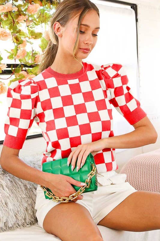 Pink Irene Wholesale - Vendita all'ingrosso Top in maglia - Donna - TOP IN MAGLIA CON STAMPA A QUADRETTI16