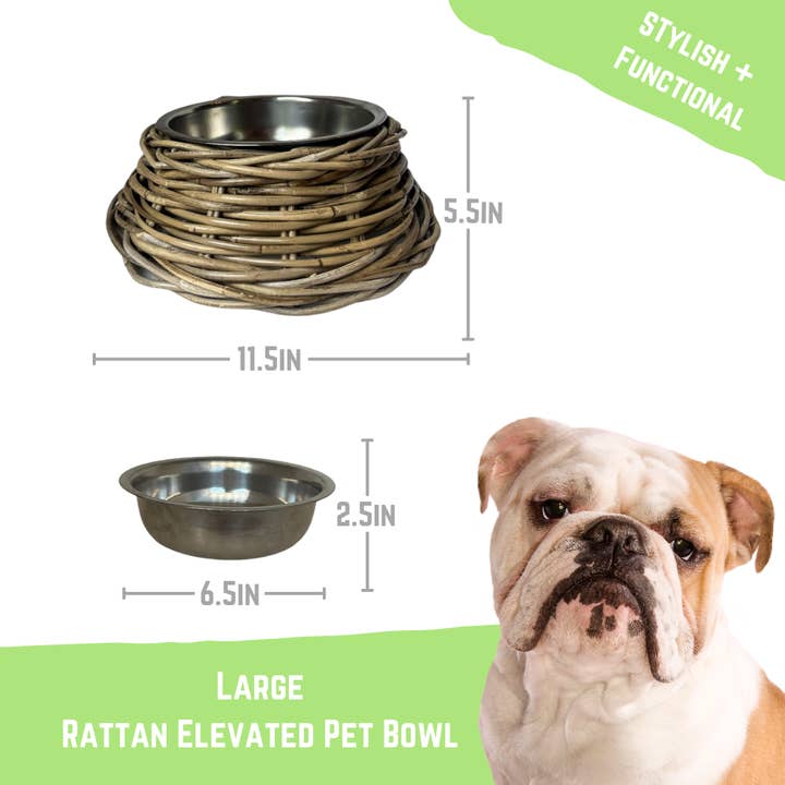Basketly - Wholesale Pet Bowl - Cat/Dog - Rattan Pet Bowl with Stainless Steel Bowl
