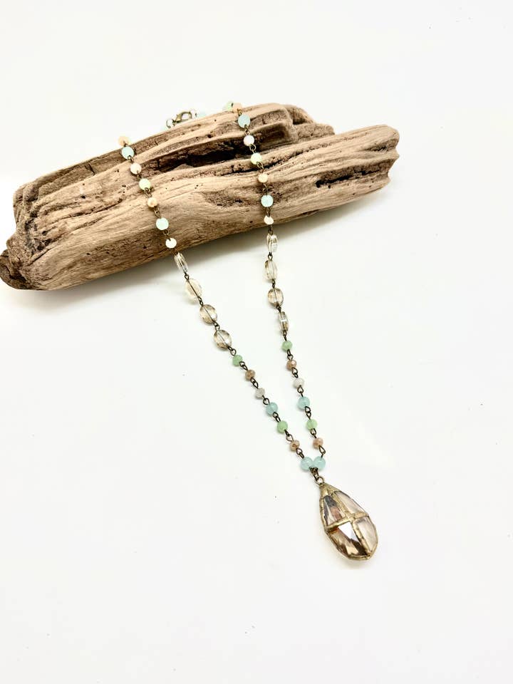 Necklace Light Multi Glass(6mm)w/Beveled Glass w/Cross 24” for wholesale by Rant & Rave Classic