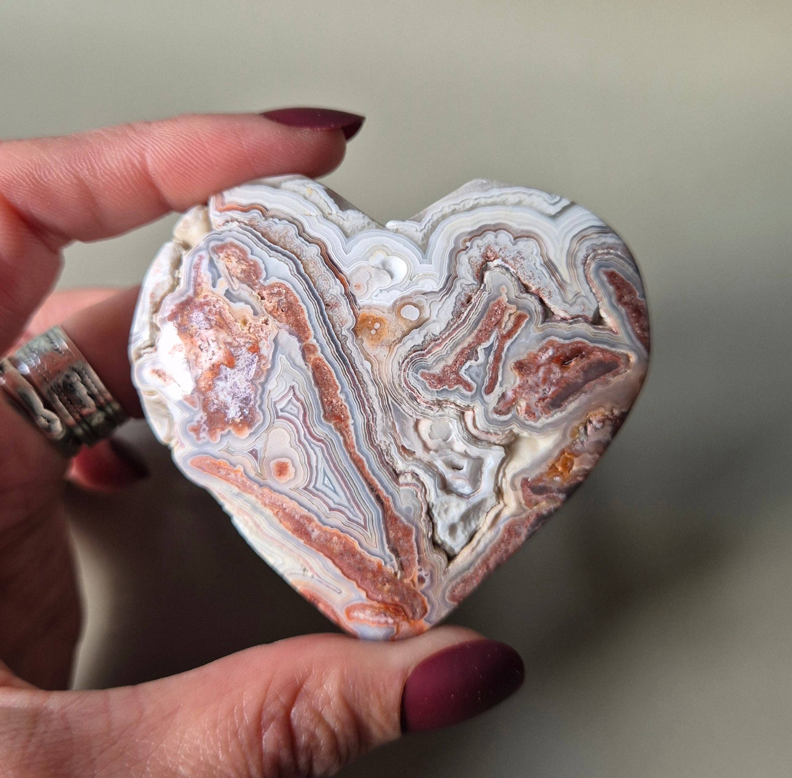Moonlight Gemstones - Wholesale Spiritual Stone/Crystal - Mexican Crazy Lace Agate Heart with Stand1