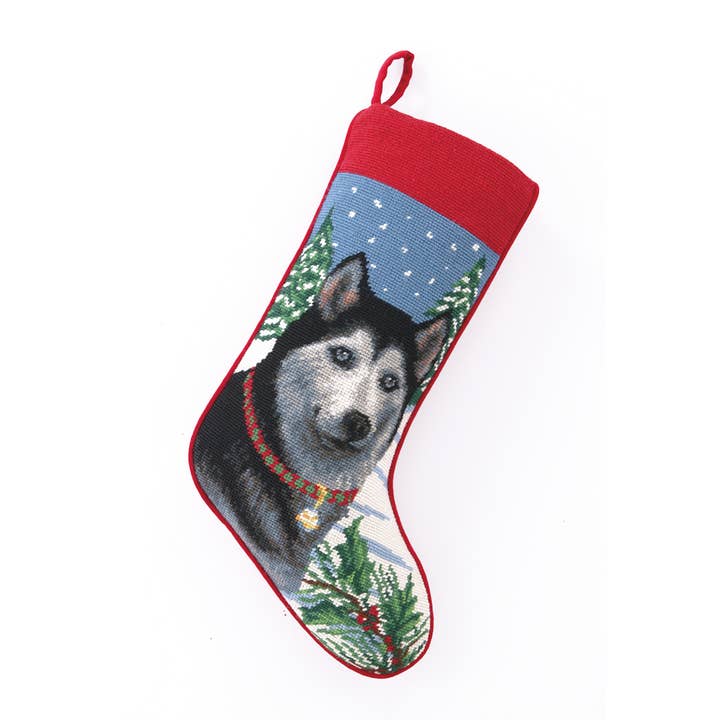 Peking Handicraft – wholesale Holiday Stocking – Siberian Husky Dog Needlepoint Stocking