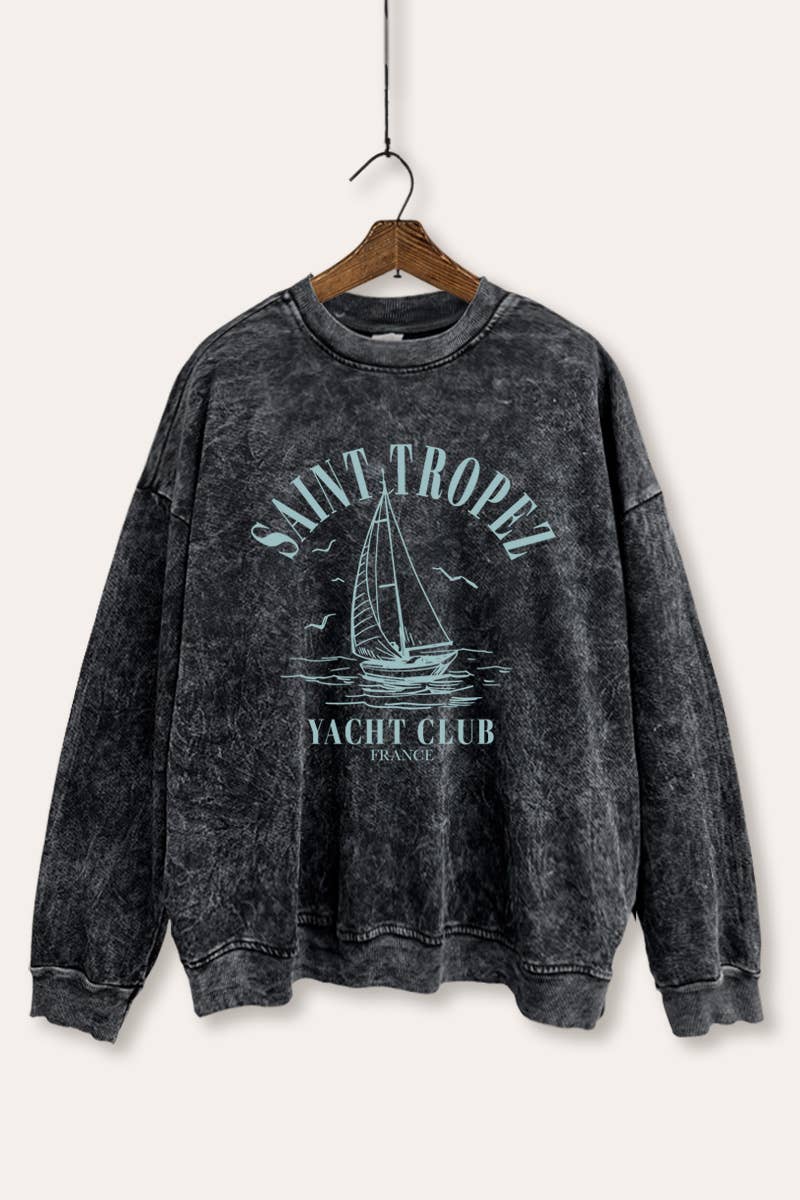 VINTAGE POINT USA - Vente Sweat-shirt à imprimés – femme - SWEATSHIRT DÉLAVÉ MINÉRAL "SAINT TROPEZ YACHT CLUB"6