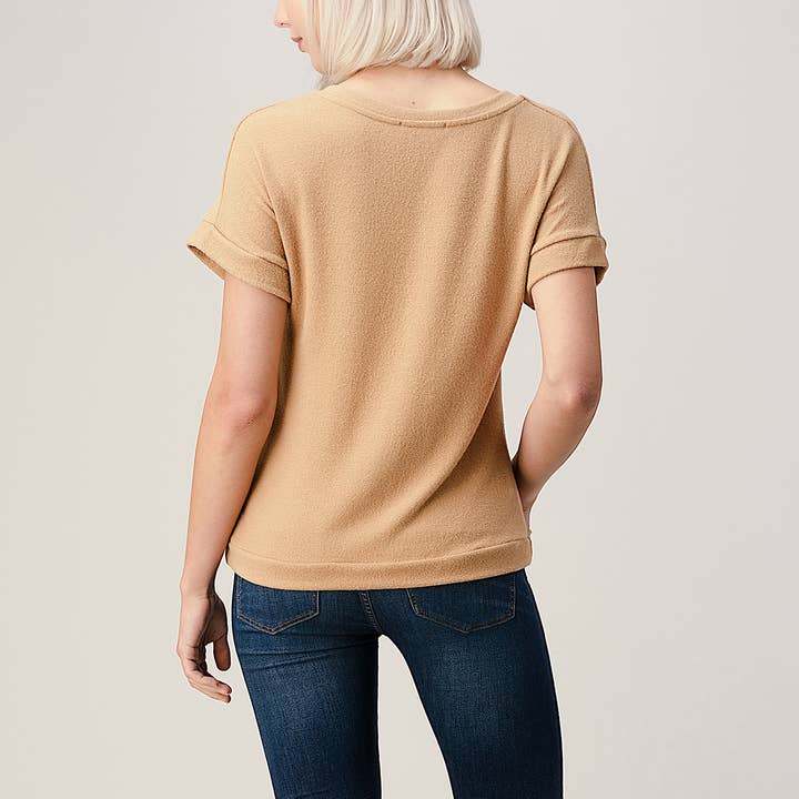 Heimious - Wholesale Knit Top - Women's - Twist Front Short Sleeve Brushed Knit Top, T35611