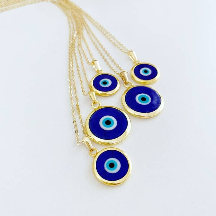 Evileyefavor - Venta al por mayor Collares con colgantes/abalorios - Collar ojo turco azul con cuenta Murano y cadena dorada4