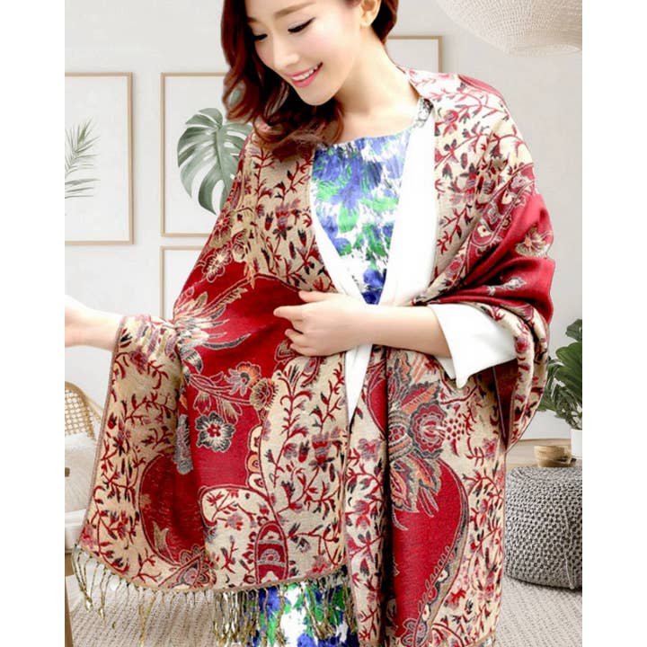 JC Sunny Fashion - Wholesale Scarf - Women's - JCP25002 Stunning Vibrant Metallic-Thread Floral Pashmina Scarf2