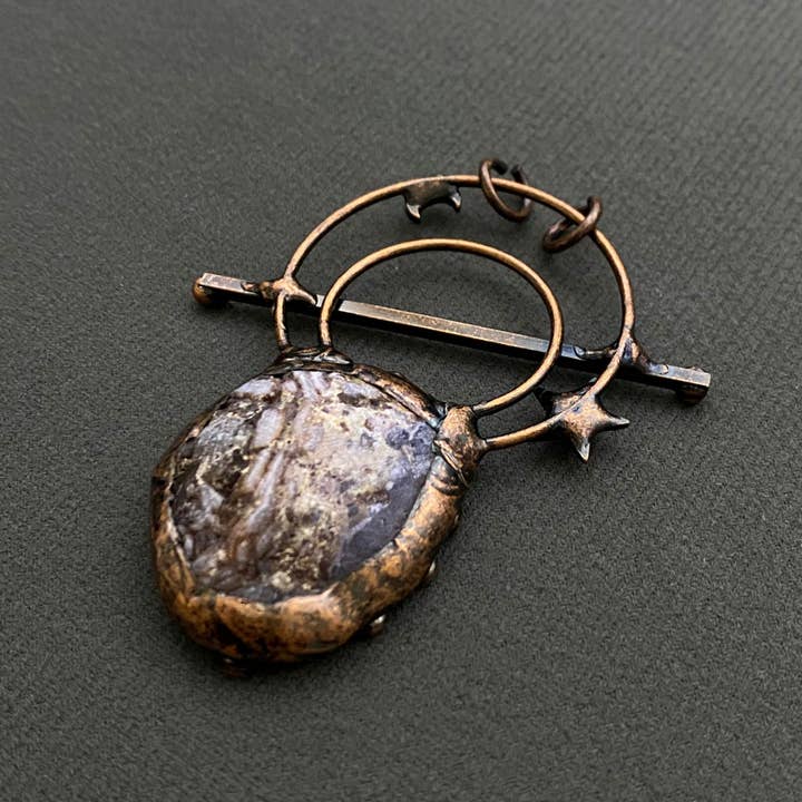 Mio Queena - Wholesale Spiritual Stone/Crystal - Vintage Star Moon Agate Treasure Basin Stone Pendant - CS1