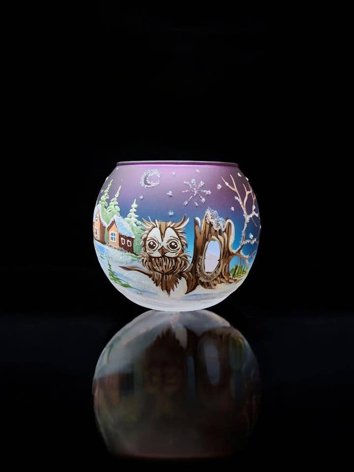 Fun Owl Candle Holder - Blown Glass - Hand Painted - Ombre for wholesale by Glass by Iness