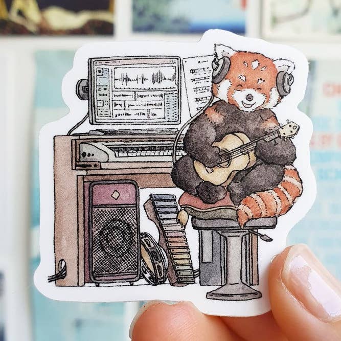 Red Panda's Music Room - Vinyl Sticker for wholesale by Erlenmeyer Art