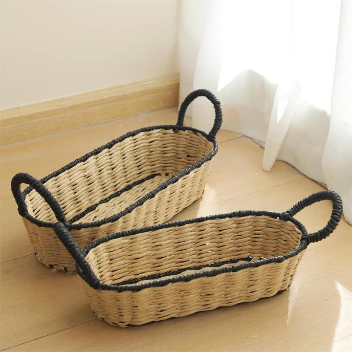 Truu Design - Wholesale Basket - Truu Design Set/2 Oblong Baskets with Handles, Paper Rope