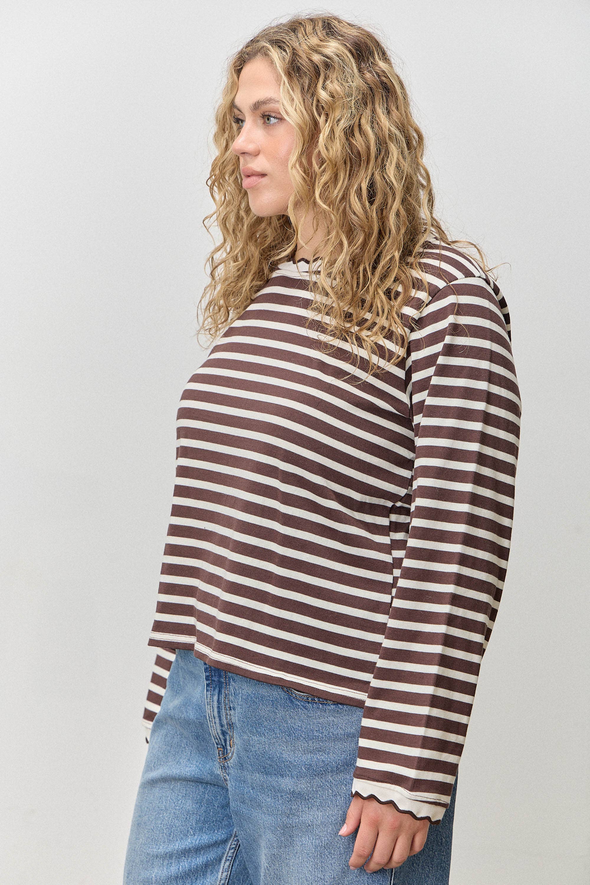 Polagram by Wellmade USA – wholesale Blouse – Women’s – (PLUS) STRIPE LONG SLEEVE TOP WITH WAVY NECKLINE8