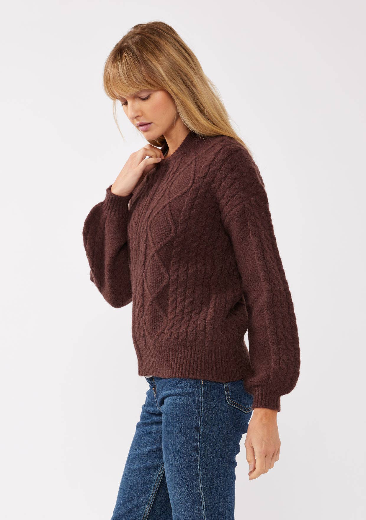 Lovestitch - Wholesale Cardigan - Women's - Long Sleeve Cable Zip-Up Coatigan1