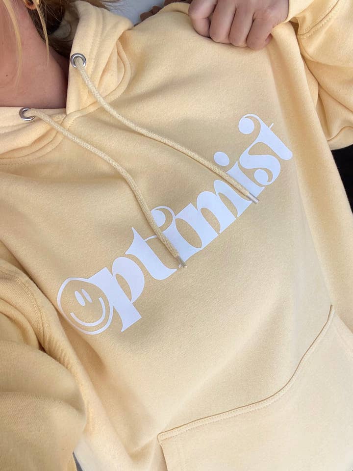 Optimist Smiley Hoodie Spring Yellow Hooded Sweatshirt Happy for wholesale by Rad Vibes Only