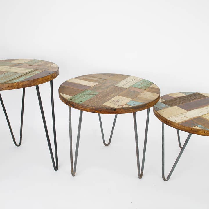 San Miguel Reclaimed Iron and Wood Round Side Table-3 Sizes for wholesale by My Amigos Imports