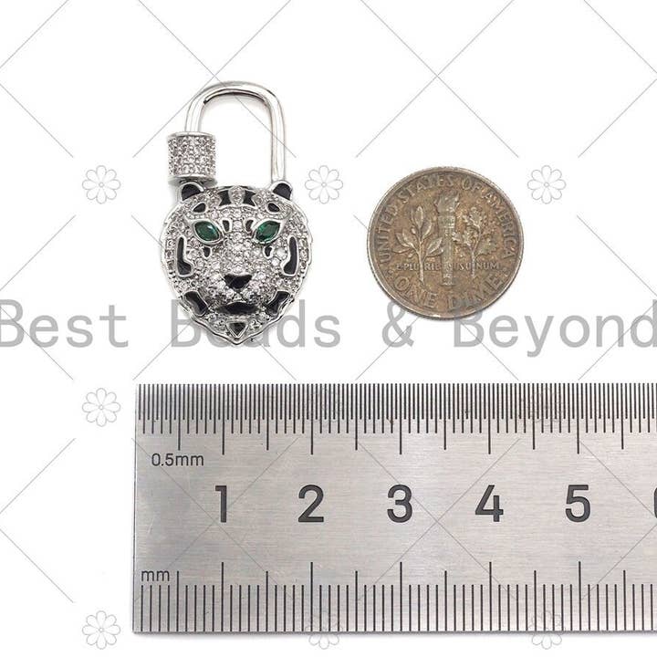 BestBeads&Beyond - Wholesale Clasp - CZ Micro Pave Tiger Head Lock Clasp, Tiger Padlock clasp, Lock clasp, Lock Link, Carabiner clasp, 18x31mm, Sku#K174