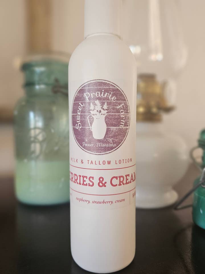 Berries & Cream Milk & Tallow Lotion for wholesale by Sweet Prairie Farm, LLC