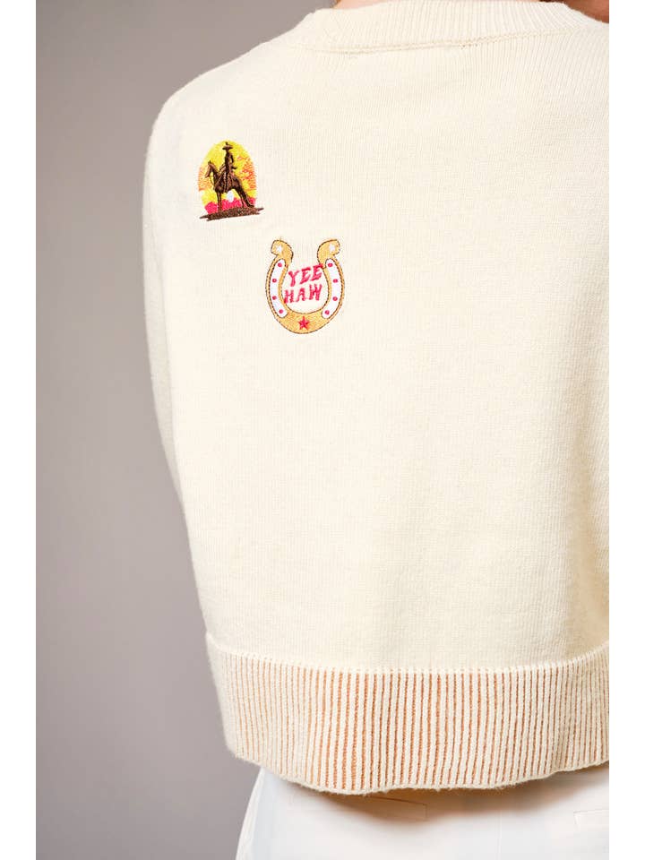 IVORY 36839W - Horse Graphic Western Patch Sweater for wholesale on Faire4