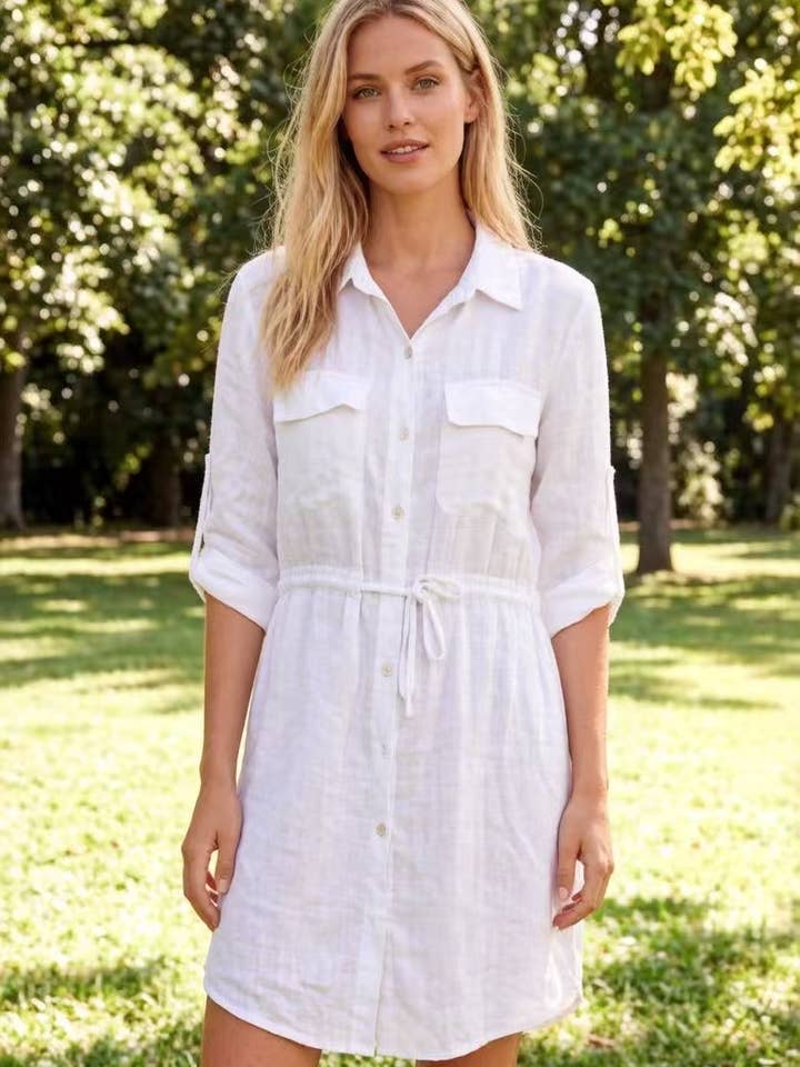 Kurzes Kleid aus 100 % Leinen REF.20951 für den Großhandel von LÉA & LUC