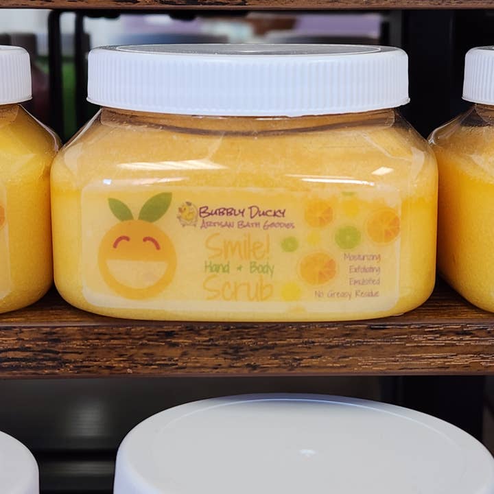 "Smile!" Exfoliating Hand & Body Scrub for wholesale by Bubbly Ducky