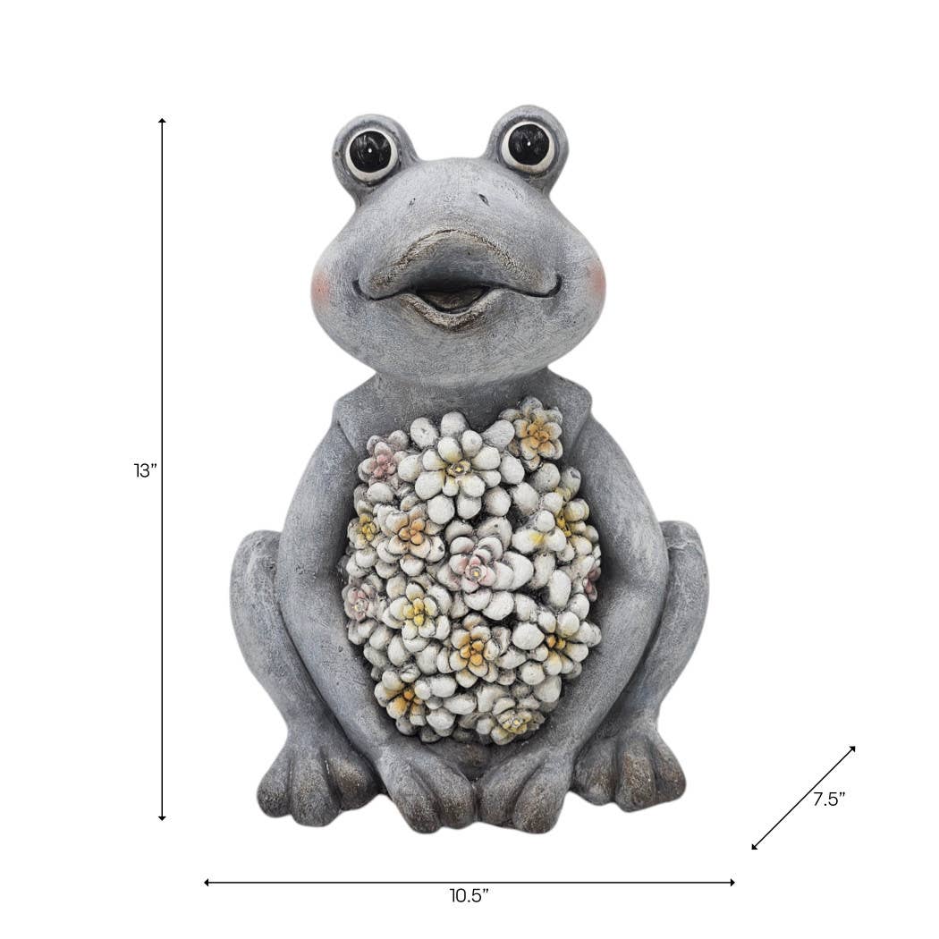 Sagebrook Home - Wholesale Outdoor Ornament/Decor - Ceramic Sitting Frog Statue Solar Flowers - Gray, 13 in.1