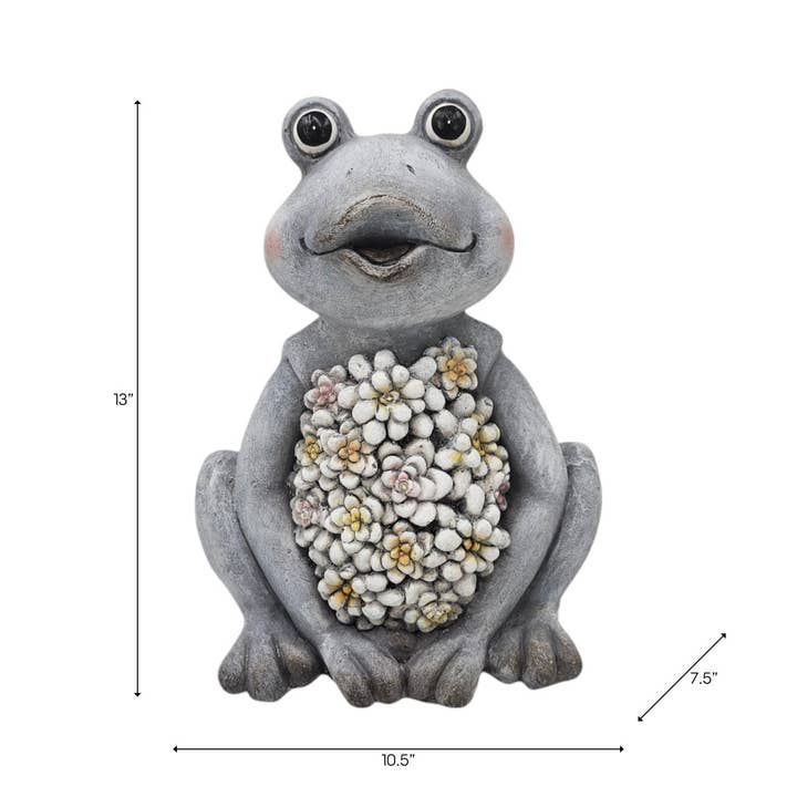 Sagebrook Home - Wholesale Outdoor Ornament/Decor - Ceramic Sitting Frog Statue Solar Flowers - Gray, 13 in.1