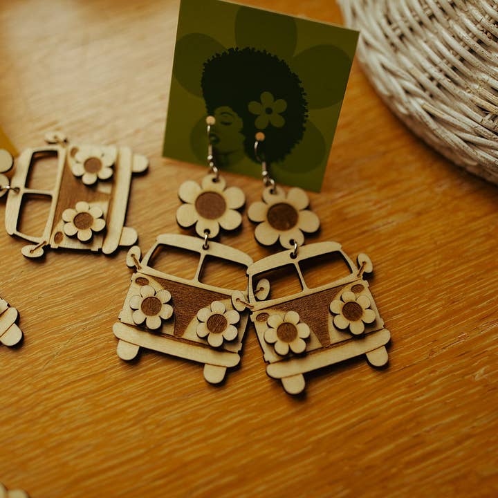Chicka & Co - Wholesale Dangle Earrings - Wood Hippie Van Earrings4